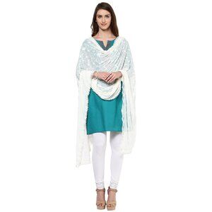 5473 Woman's Embroidered Cream Chiffon Dupatta